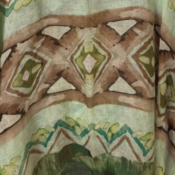 Chico's Pamela Plam Linen Poncho Kimono Top Size S/M Green Brown Geometric Print - Picture 3 of 6
